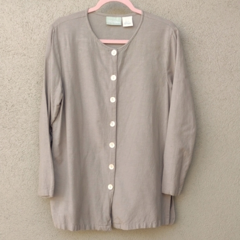 220 Hickory Green Cotton-linen Blend Button-Up Tunic Women's Medium